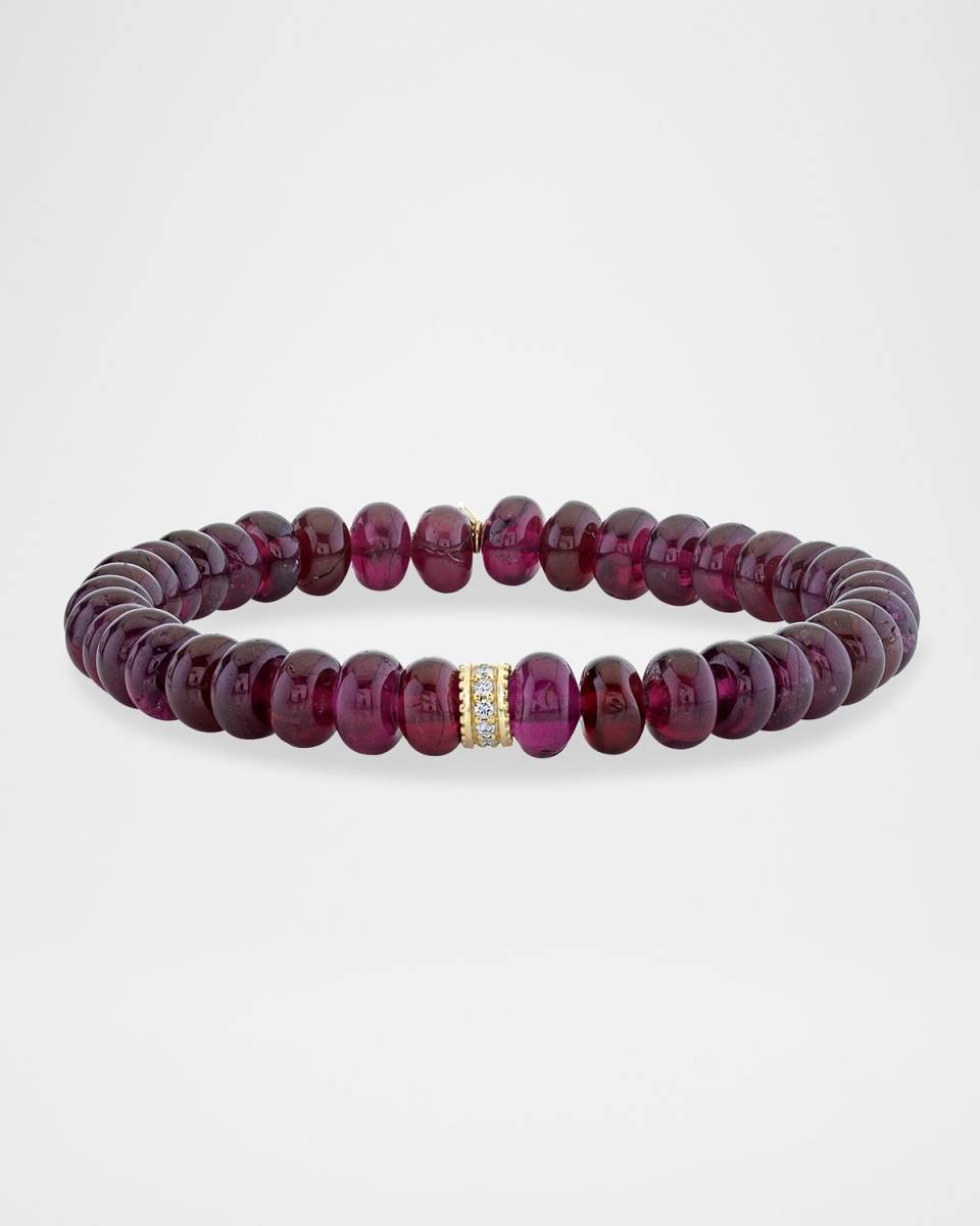 Scallop Edge Pave Rondelle on Rhodolite Bead Bracelet